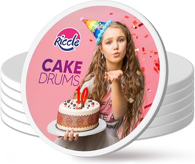 RICCLE Cake Boards - 10 Inch Cake Drum - Smooth-Edged 10 Inch Cake Drum - Sturdy Cake Boards 10 Inch Round - Bend Resistant Multi-Layered Cake Base for Minimalist Displays