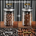Maestri House Vacuum Coffee Canister with Spoon, 40 OZ AirTight Glass Coffee Bean Storage Container, Food Storage Jar, for 1 lb Beans, Grounds Coffee, Tea, Flour, Cereal, Sugar (Silver)