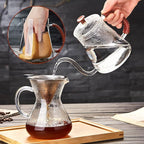 Unbreakable Gooseneck Kettle for Drip Coffee, 20oz/600ml Glass Coffee Kettle with Lid
