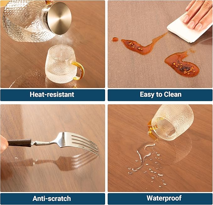 Clear Round Table Cover Protector 46 Inch, 1.5mm Transparent Plastic Table Protector Waterproof, Anti-Scratch Clear Desk Mat for Office Desktop Dresser Dining Table, FDA Compliant