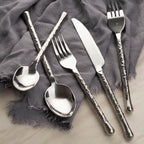 Glam Forged 20-Piece Silverware Set, 18/10 Stainless Steel Flatware, Unique Hammered Flatware Service for 4, Cutlery Set for Home Kitchen Hotel Restaurant Wedding Housewarming