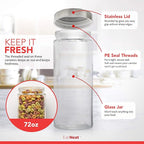 EatNeat 4-Piece Sleek Glass Canister Set with Brushed Stainless Steel Lids – Giftable, Durable Storage Containers for Countertop Use – Dishwasher-Safe Jars in Various Sizes for Pantry & Kitchen