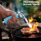 RAVS Butane Torch Lighter, Refillable Kitchen Torch with Safety Lock and Adjustable Flame, Creme Brulee Torch for Baking, BBQ, Blue Blow Torch for Cooking, Mens Gifts, Butane Gas Not Included