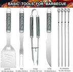 grilljoy 24PCS BBQ Grill Tools Set with Meat Thermometer and Injector - Extra Thick Stainless Steel Fork, Spatula& Tongs - Complete BBQ Accessories in Aluminum Case - Perfect Grill Gifts for Men Grey