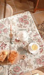 patdrea Designer Pink Linen Table Cloth for Rectangle Table,Vintage Floral with Birds Pattern Decorative Tablcloth,French Table Cover for Kitchen Dining,Thanksgiving,Christmas,55"x79"-Kulom a