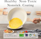 ESLITE LIFE Nonstick Ceramic Frying Pans Skillets Set, Non-Toxic Egg Omelette Kitchen Cooking Pans Compatible with All Stovetops (Gas, Electric & Induction), PTFE & PFOA Free (White)