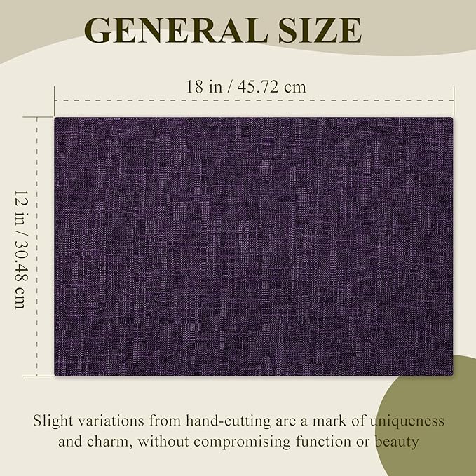 KXN Placemats Set of 6, Dual-Layer Thickened Faux Linen Table Mats, Heat Resistant & Wrinkle-Free, Machine Washable Cloth Place Mats for Kitchen Dining Indoor Outdoor (Purple)