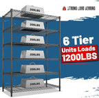 6 Tier Storage Shelves 75H Adjustable Metal Shelving Rack, 1200LBS Wire Shelving Rack for Storage Unit, Metal Shelves for Pantry Shelves, Garage, Kitchen, 75" Hx 36" Wx 18" D