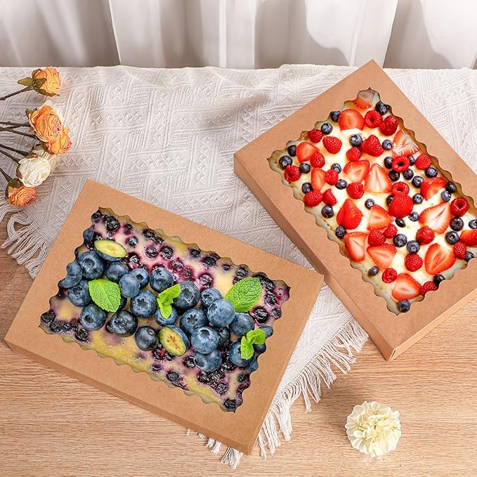 Cookie Boxes,9x6x2.5 Inch Large Bakery Boxes with Window for Pies Chocolate Strawberries Muffins Donuts Pastry Dessert Christmas (Brown, 9 * 6 * 2.5inch/36pcs)