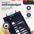Chef’s Knife Roll Bag with 100% Top Grain Leather Knife Roll Bag with Waxed Canvas & Zippered Cover | Adjustable Strap with 9 knives Slots, Extra Storage & Pocket | US Brand