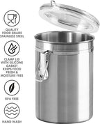 Oggi Stainless Steel Kitchen Canister 62 fl oz - Airtight Clamp Lid, Clear See-Thru Top - Ideal for Kitchen Storage, Food Storage, Pantry Storage. Large Size 5" x 7.5".