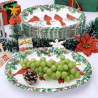 WDF 50Pack Christmas Paper Plates - 10" x 12" Oval Winter Paper Plates/Christmas Plates Disposable - Christmas Dinner Plates Disposable Platter Heavy Duty for Happy Christmas Serving Tray