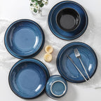 Hasense Ceramic Plates and Bowls Dishes Set, 12 Pieces Handmade Reactive Glaze Dinnerware Set of 4 (Plates, Pasta bowls, Cereal Bowls), Chip and Scratch Resistant Dinner Dishes Service, Blue