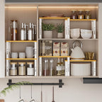 Kitchen Cabinet Organization Shelf，Set of 2 Height Adjustable Storage Racks，Stackable，Expandable，Countertop Shelves Organizer，Pantry Shelving