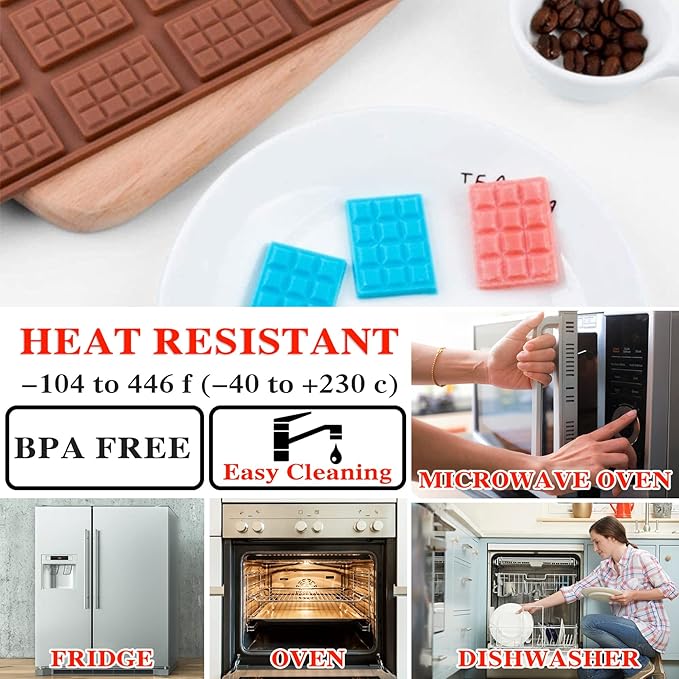 5 Pieces Silicone Break Apart Chocolate Moulds,Silicone Square Mold,Non-Stick Candy Chocolate Bar Mold,Reusable Candy Protein Silicone Chocolate Mold