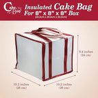 Cakebon Cake Box and Boards, 8-Inch Round White Wrapped Edges 1/2- Inch Thick Drums with Insulated Bag and Ice Pack – Cake Transport Set, Cooler for Cake Delivery and Transport (1pc Each, 4pcs Total)