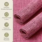 KXN Placemats Set of 4, Dual-Layer Thickened Faux Linen Table Mats, Heat Resistant & Wrinkle-Free, Machine Washable Cloth Place Mats for Kitchen Dining Indoor Outdoor (Pink)