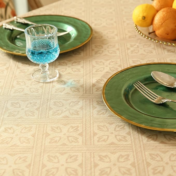 patdrea Designer French Linen Extra Long Tablecloth for Rectangle Table,Beige Anti-Wrinkle Floral Farmhouse Table Cloth,Decor Covers for Kitchen Dining,Party,Christmas,Thanksgiving,67"x118"-Fram