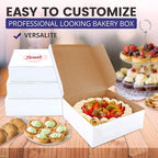 Fit Meal Prep 250 Pack White Bakery Boxes, 7 x 7 x 3 Inches Kraft Lined Pastry Boxes - Perfect for Cupcakes, Chocolates, Donuts and More