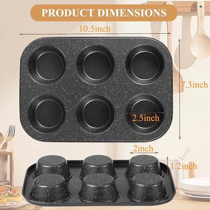 Muffin Cupcake Pan, Muffin Tins Nonstick 6, Muffin Top Cookie Cheese Cake Pan for Baking, Toast Oven Baking Supplies Small Cake Pans Muffin Cups Non Stick