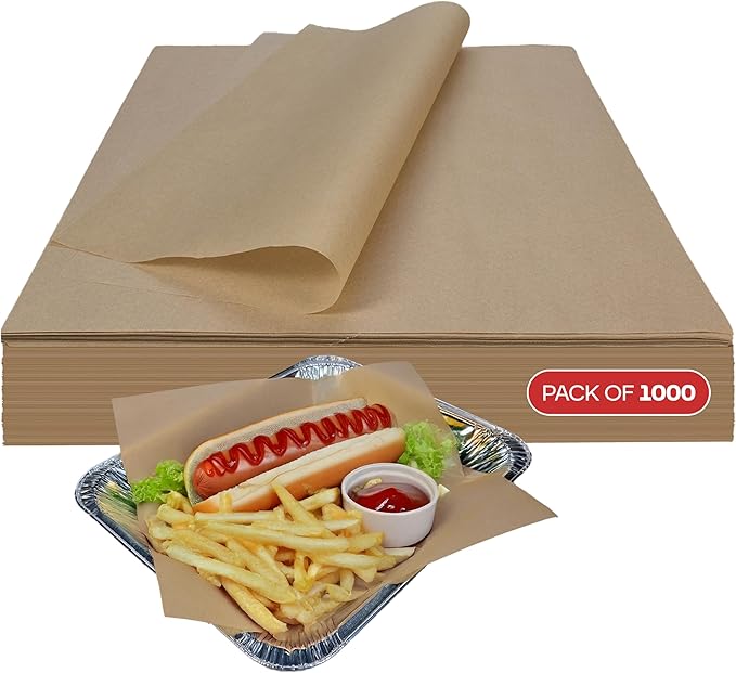 Brown Deli Paper Sheets, 12" x 12" (1000 pcs.) - USA-Made Premium Food Basket Liners - PFAS-free Grease Resistant Deli Paper Sheets for Snack & Baking Wrap, Picnic & Party by IDL Packaging