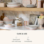 MACKENZIE-CHILDS Set of 2 Ceramic Farmhouse Canisters, Kitchen Storage Containers with Lids, Pink-and-White Rosy Check