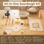 Complete Sourdough Starter Kit With Woven Proofing Basket, Sour dough Starter jar, Sourdough Bread Baking Supplies, Bread Making Kit,Perfect for Beginners & Gift