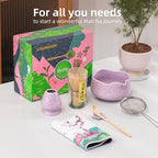TEANAGOO 7-PCS Purple Matcha Whisk Set with Cherry Blossom Design, Complete Ceremony Kit, Ceramic Chawan Bowl with Spout, Whisk & Accessories, Traditional Matcha Tea Set for Lattes& Gift Giving
