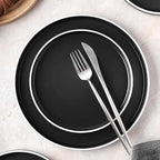 Stone Lain Allison Stoneware Dish Set, 32-Piece Round Dishes for 8, Black and White
