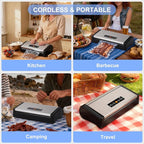 Vacuum Sealer Machine, 75kpa Rechargeable Full Automatic Food Sealer for Freshness Storage, Stainless Steel Portable Food Vacuum Sealers Machine with Pre-cut Bags, Air Hose for Outdoor Indoor