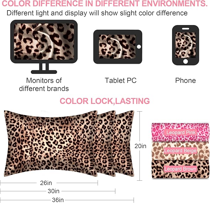 Mulberry Silk Pillow Cases Queen Size with Hidden Zipper, Ultra Smooth and Soft Breathable Cooling Silk Satin Pillowcase for Hair and Skin, Gifts for Women Men (Leopard Brown, 20x30 Inches, 1 Pack)