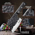 Huusk Meat Cleaver Knife Heavy Duty Bone Chopper, Hand Forged Kitchen Axe with Sheath, Full Tang Bone Chopping Knife, Japanese Butcher Knife for Meat Cutting, Kitchen Father Gift Idea Men