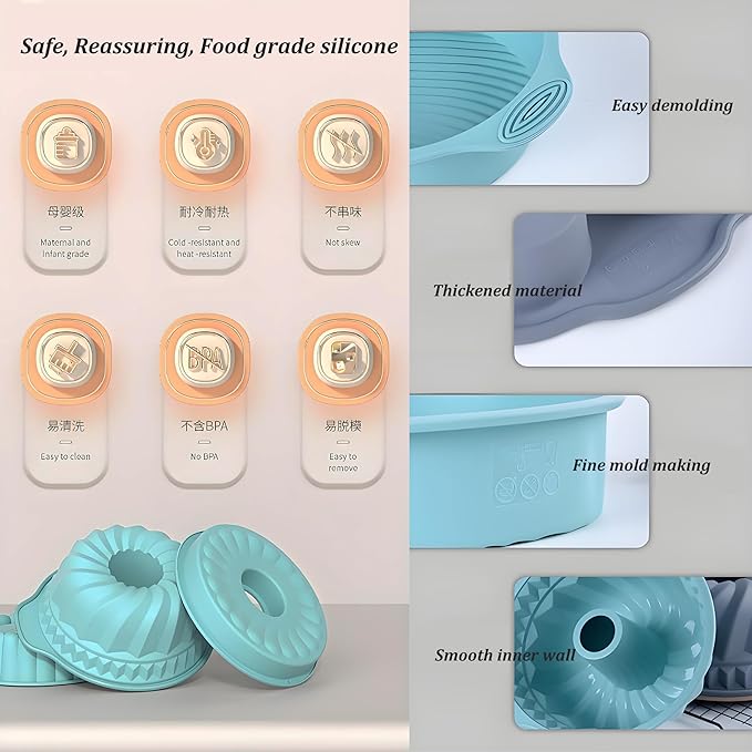 Thickened Silicone Bundt Cake Pan and Moldes Para Gelatinas, Heavy Duty Toast Cake Mold for Baking, BPA Free, Mint Green (Rectangle: 5.3inx9.6inx2.7in / 1Pcs)