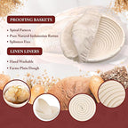 Banneton Bread Proofing Baskets - 2 Pcs 9 Inch Round Bread Proofing Baskets with liner, Plastic Scraper & Oil Brush | Ideal Gift for Bakers