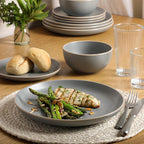 Gibson Home Rockaway 12-Piece Dinnerware Set Service for 4, Grey Matte -