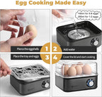 Annie & Mia Design Electric Egg Cooker, Stainless Steel 8 Egg Capacity egg boiler, 500W, Hard, Medium, Soft Boiled Egg Poacher, egg steamer, Multi-function, Knob Auto Shut-Off Function (Black)