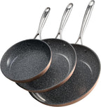VEVOR Frying Pan Skillet, 3 Piece (8, 10, 12 in), Nonsitck Ceramic Heavy-Duty Skillets with Heat-Resistant Handle, Chef's Cookware, for Oven, Gas, Electric, Induction, Grey