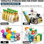12 PACK Multi-Use Clear Plastic Storage Bins for Organizing w/ Labels - Home, Kitchen, Pantry, Bathroom, Office, Cabinet Shelf Organizer Bins - SOHO Collection, RV, Fridge Organization Containers -XL
