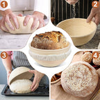 Banneton Bread Proofing Basket: 2 Pcs 8.5-inch Round Rattan Bread Bowls with Liners for Artisan Sourdough Bread Making for Home Bakers and Professionals
