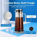 Cold Brew Coffee Maker, 1.4L/48Oz Cold Brew Pitcher | Ice Tea Maker with Airtight Glass Carafe, Filter, Non-Slip Base, Comfort Handle, Wide Spout (Grey)