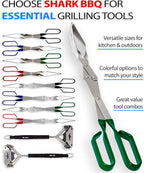 Shark BBQ Grill Tongs - 17 inch Green. Professional kitchen and outdoor grilling utensil. Long reach Barbeque Grilling Tongs. Ideal for steak, fish, burger, and sausage