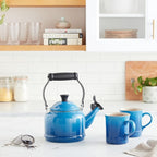 Le Creuset Enamel On Steel Demi Kettle & Stoneware Set of 2 Mugs, 1.25 qt. Kettle & (2) 14 oz. Mugs, Marseille
