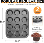 Muffin Tin, 12-Well Nonstick Cupcake Pan Set of 2, Heavy Duty Steel Muffin Pan