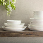 Gibson Home Summer Shades 16 Piece Plates and Bowls Dishes Service for 4 Porcelain Dinnerware Set - White