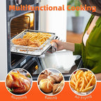 Air Fryer Tray for Oven, Oven Air Fryer Basket and Tray with Cooking Guide and 30 PCS Parchment Papers, DEGOVIN Crisper Non-stick Stainless Steel Air Fry Pan for Convection Oven(15.8" × 11")
