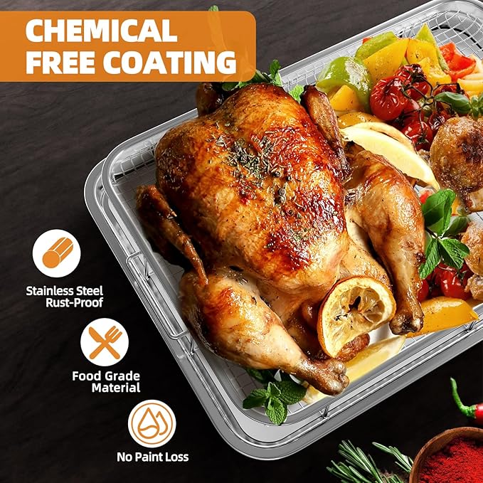 3 Set Air Fryer Basket, Air Fryer Pans and Tray for Oven with 90 PCS Parchment Papers, DEGOVIN Non-stick Stainless Steel Oven Air Fryer Basket and Tray-18.8" x 12.8" &15.7" x 11.6" & 12.8" x 8.9"