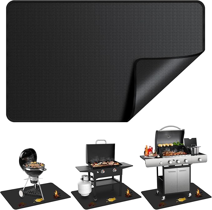 48 x 30 inch Under Grill Mats for Outdoor Grill, Double-Sided Fireproof Deck Patio Protector Mat, Waterproof Oil-Proof BBQ Floor Pad Indoor Fire Pit Fireplace Mat