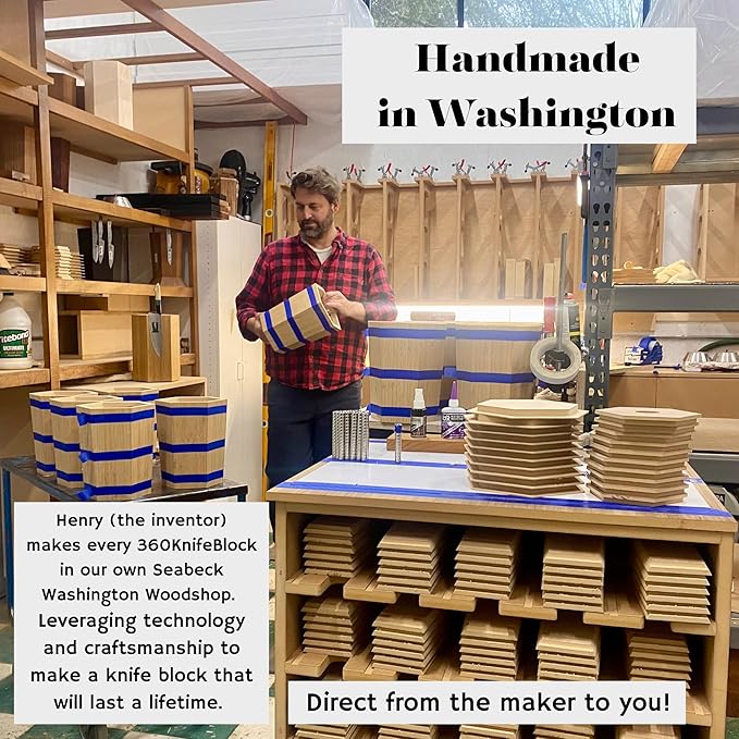 360KnifeBlock® - The 360KB™ (bamboo) ROTATING Magnetic Knife Block 10" tall SeriousEats/Food&Wine BEST Universal Knife Block - handmade in Washington