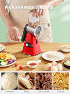 Rotary Cheese Grater with Handle, Reemix Vegetable Cheese Shredder Slicer Grater for Kitchen 3 Changeable Blades for Cheese Potato Zucchini Nuts Chocolate (Red)