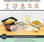 MULMEHË Plastic Food Storage Take-Out Container and Lid Combo, 28 oz, Microwaveable, Rectangular, Black, 8.5x6x1.5, Set of 150